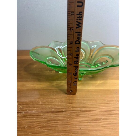 Heavy green glass fruit Bowl vase despression center piece art glass - Picture 5 of 7